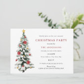 赤と緑の伝統的なツリーのクリスマス パーティー 招待状 (スタンド正面)