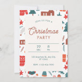 赤と緑の例示的なクリスマスパーティー 招待状 (正面)