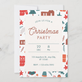 赤と緑の例示的なクリスマスパーティー 招待状