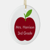 赤と緑の先生リンゴの白パーソナライズされた セラミックオーナメント (右)