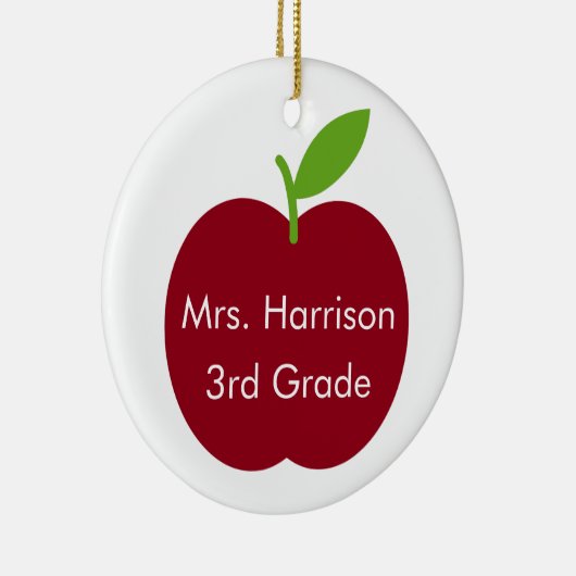 赤と緑の先生リンゴの白パーソナライズされた セラミックオーナメント (右)