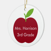 赤と緑の先生リンゴの白パーソナライズされた セラミックオーナメント (左)