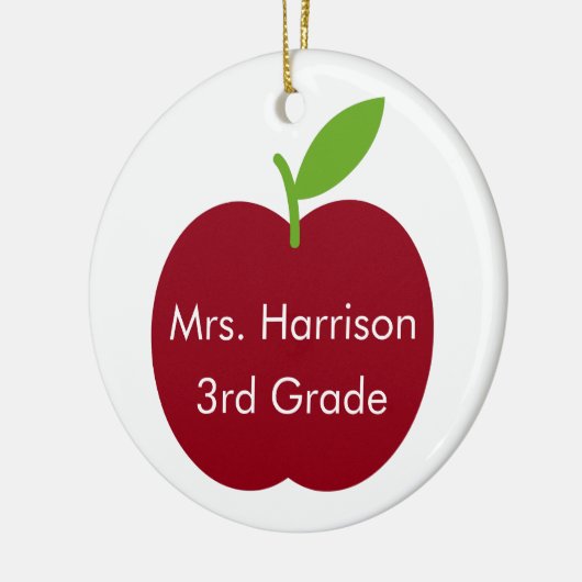赤と緑の先生リンゴの白パーソナライズされた セラミックオーナメント (左)