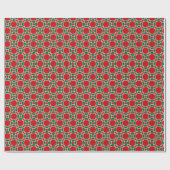 赤と緑の円のパターンのクリスマス ラッピングペーパー (フラット)