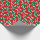 赤と緑の円のパターンのクリスマス ラッピングペーパー (角)