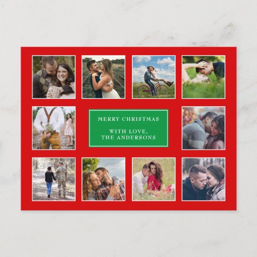 赤と緑の写真コラージュクリスマス ポストカード (正面)