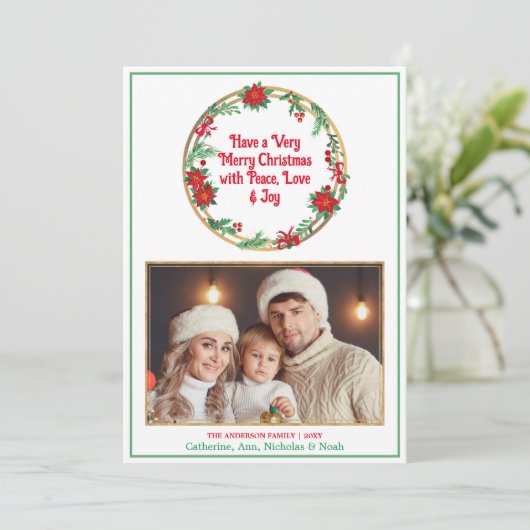 赤と緑の写真メリーエレガントスモダン・クリスマス シーズンカード (スタンド正面)