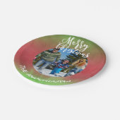 赤と緑の写真メリークリスマスパーティー ペーパープレート (アングル)