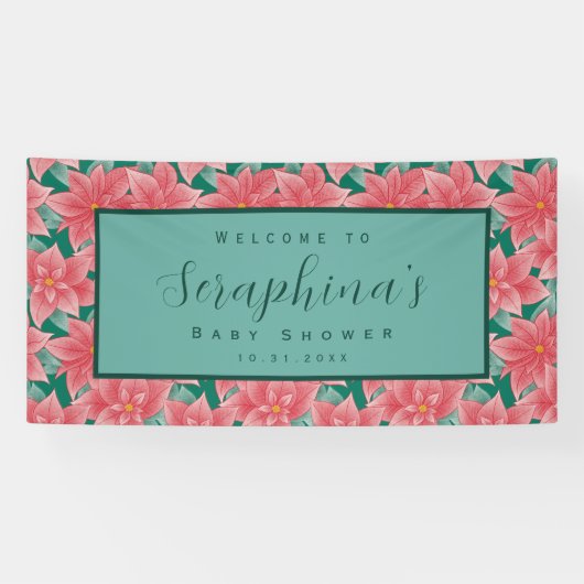 赤と緑の冬ポインセチア赤ちゃんシャワーバナー 横断幕 (横)