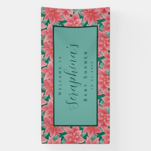 赤と緑の冬ポインセチア赤ちゃんシャワーバナー 横断幕 (縦)