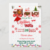 赤と緑の列車のクリスマスパーティの招待状 招待状 (正面/裏面)