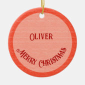 赤と緑の前向きクリスマス セラミックオーナメント (正面)