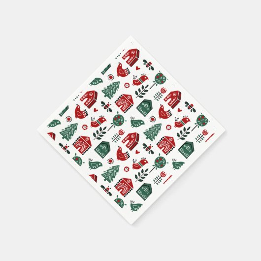 赤と緑の北欧スカンジナビアのクリスマスパターン スタンダードカクテルナプキン (角)