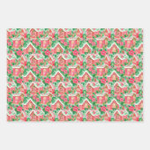 赤と緑の名門私立校風のクリスマスオーナメントと雪だるま ラッピングペーパーシート (正面2)