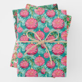 赤と緑の名門私立校風のクリスマスオーナメントと雪だるま ラッピングペーパーシート (インサイチュ)