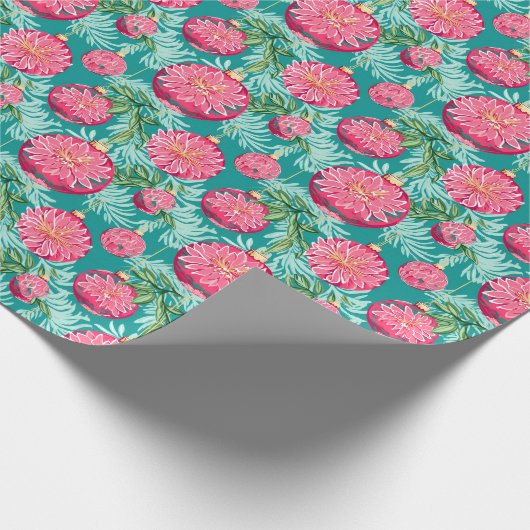 赤と緑の名門私立校風のクリスマスオーナメント ラッピングペーパー (角)