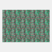 赤と緑の名門私立校風のクリスマスツリー&トナカイ ラッピングペーパーシート (正面2)