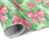 赤と緑の名門私立校風のクリスマスポインセチア&ボウ ラッピングペーパー (ロールコーナー)