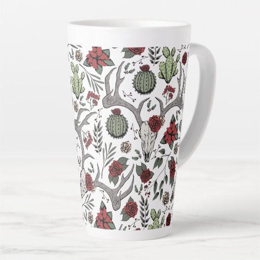 赤と緑の国女性のカーボーイクリスマス〔雄ジカの〕枝角 カフェラテマグ (右アングル)