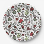 赤と緑の国女性のカーボーイクリスマス〔雄ジカの〕枝角 ペーパープレート (正面)