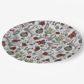 赤と緑の国女性のカーボーイクリスマス〔雄ジカの〕枝角 ペーパープレート (アングル)