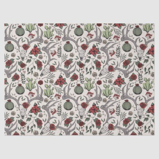 赤と緑の国女性のカーボーイクリスマス〔雄ジカの〕枝角 薄葉紙 (正面)