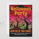 赤と緑の墓地幽霊のよく出るハローウィンパーティ 招待状 (正面)