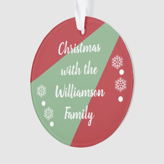 赤と緑の家族を持つクリスマス オーナメント (正面)