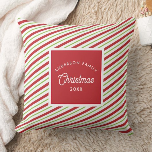 赤と緑の対角ホリデーストライプズ クッション (ブランケット)