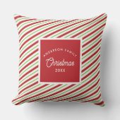 赤と緑の対角ホリデーストライプズ クッション (正面)