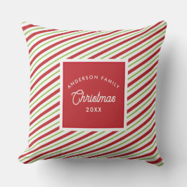赤と緑の対角ホリデーストライプズ クッション