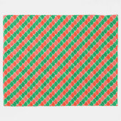 赤と緑の対角線スケールパターン フリースブランケット (正面(横))