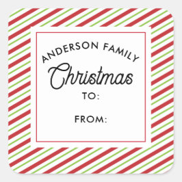 赤と緑の対角線ストライプ休日 スクエアシール