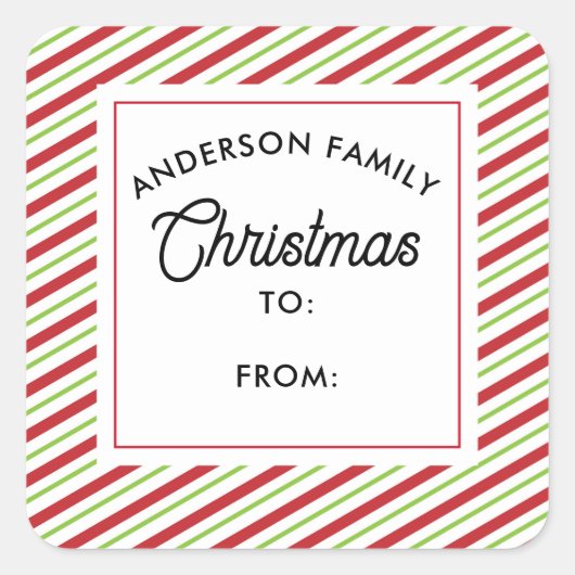 赤と緑の対角線ストライプ休日 スクエアシール (正面)