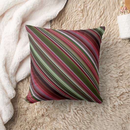 赤と緑の小さな赤い果実とストライプ格子縞 クッション (ブランケット)