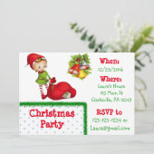 赤と緑の小妖精や小人クリスマスパーティの招待状 招待状 (スタンド正面)