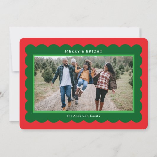 赤と緑の小妖精や小人スタイルシンプルホタテのフォトフレーム シーズンカード (正面)