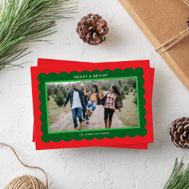 赤と緑の小妖精や小人スタイルシンプルホタテのフォトフレーム シーズンカード