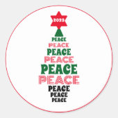 赤と緑の平和クリスマスツリーホワイト ラウンドシール (正面)