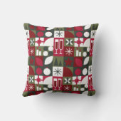 赤と緑の幾何学的クリスマス クッション (裏面)