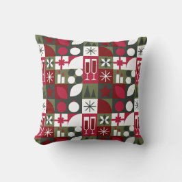 赤と緑の幾何学的クリスマス クッション