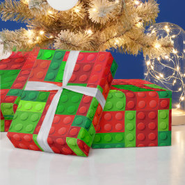 赤と緑の建物ブロック |クリスマス ラッピングペーパー