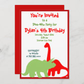 赤と緑の恐竜バースデーパーティ招待状 招待状 (正面/裏面)