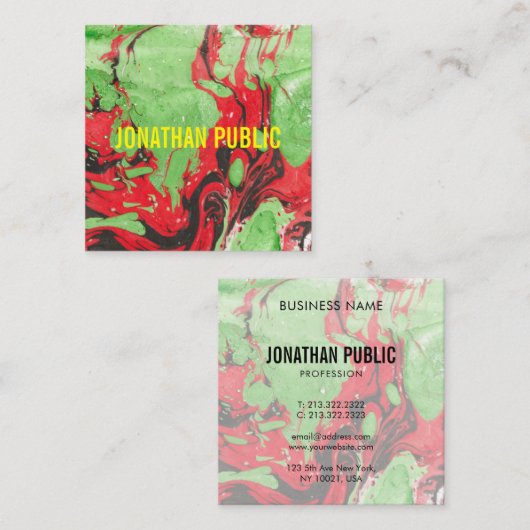 赤と緑の抽象芸術アーモダントエレガントテンプレート スクエア名刺 (正面/裏面)