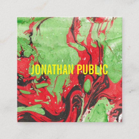赤と緑の抽象芸術アーモダントエレガントテンプレート スクエア名刺 (正面)