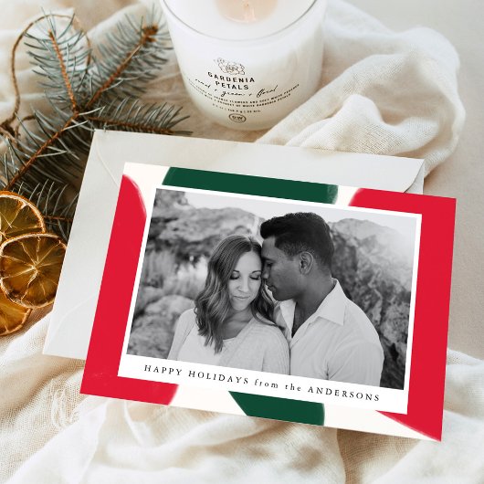 赤と緑の抽象芸術図形 |ホリデーフォトカード シーズンカード