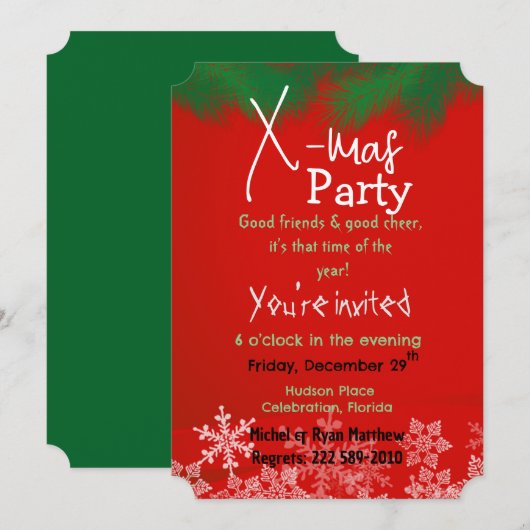 赤と緑の招待状 招待状 (正面/裏面)