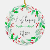 赤と緑の新しい家族結婚したオーナメント セラミックオーナメント (正面)