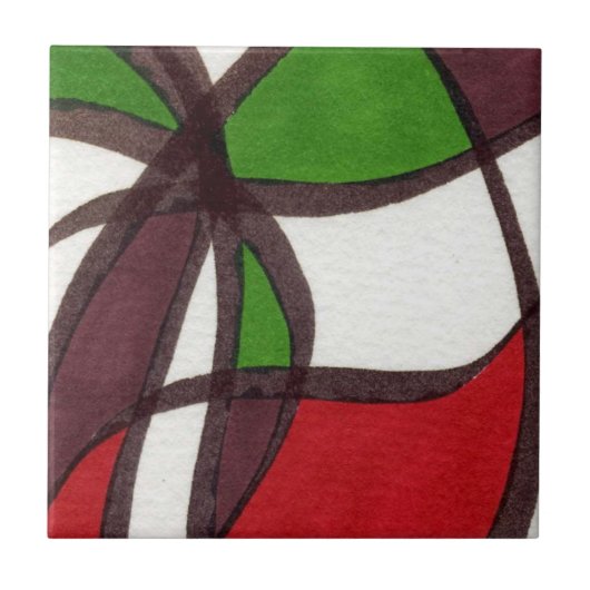 赤と緑の明るい色のフリー型枠抽象芸術 タイル (正面)
