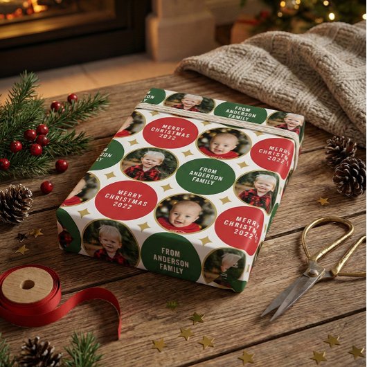 赤と緑の星のクリスマスモダン2 ラッピングペーパー